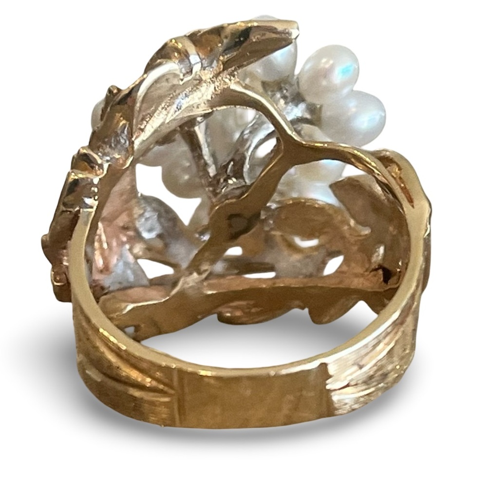 Mid-Century 14 K Solid Gold Seed Pearl Diamond Laurel Wreath Ring Size 6.5 - Picture 5 of 12